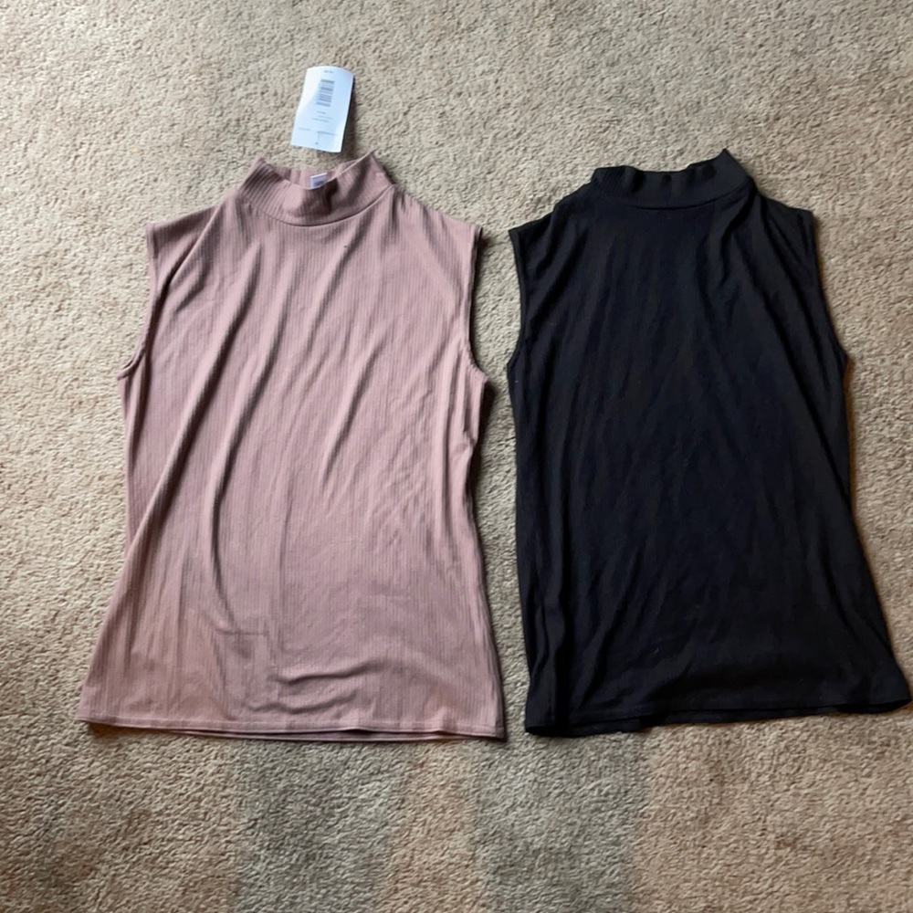Ribbed low turtle neck tanks